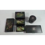 A Collection of Various Lacquered Boxes with Monogrammed and Painted Decoration