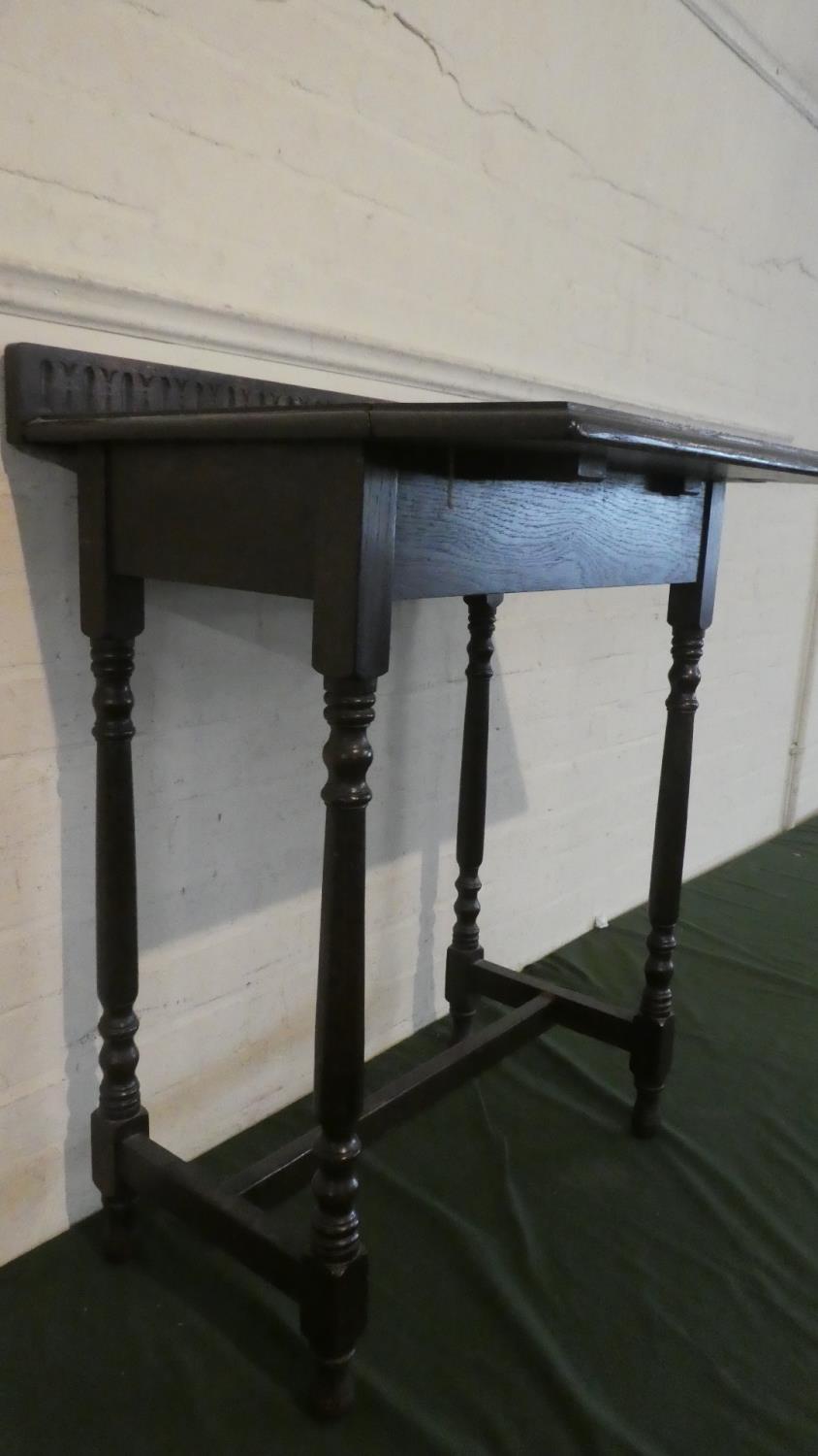 An Oak Galleried Side Table with Front Drop Leaf and Carved Detail To Top, 61cm Wide - Image 3 of 3