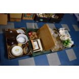Four Boxes of Kitchenwares, Lightshade, Glasswares, Teawares