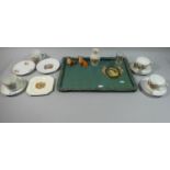 A Tray Containing Royal Commemorative Teawares and Tray Together with Two Seated Corgis