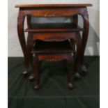 A Nest of Three Oriental Hardwood Tables with Cabriole Legs, The Largest 60cm Wide