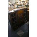 An Oak Edwardian Side by Side Bureau with Leaded Glazed Display Section, 122cm wide