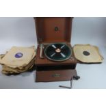 A Vintage Wooden Cased Alba Windup Gramophone (Missing Needle Holder) Together with a Collection