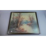 A Framed Oil on Canvas Depicting Ducks Alighting Woodland Pond, 60cm Wide