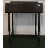 An Oak Galleried Side Table with Front Drop Leaf and Carved Detail To Top, 61cm Wide