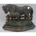 A Modern Cast Iron Door Stop in the Form of Mare and Foal, 37cm Wide