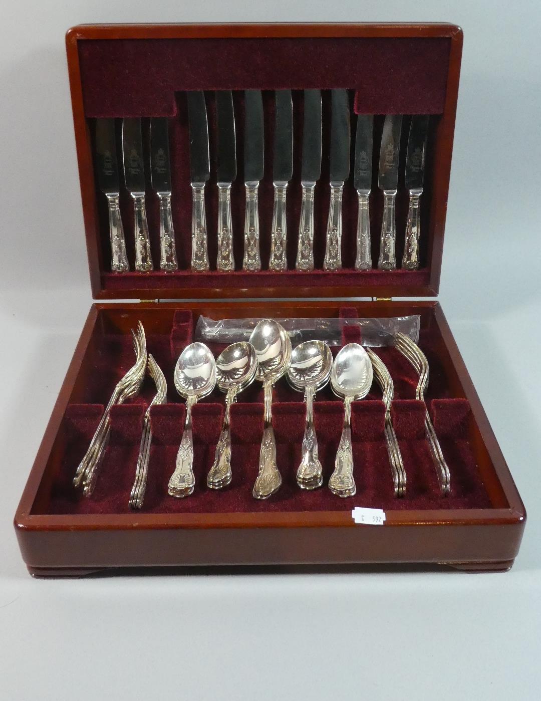 A Modern Mahogany Cased Canteen of Kings Pattern Cutlery, Stainless Steel Made in Sheffield