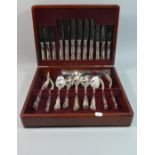 A Modern Mahogany Cased Canteen of Kings Pattern Cutlery, Stainless Steel Made in Sheffield