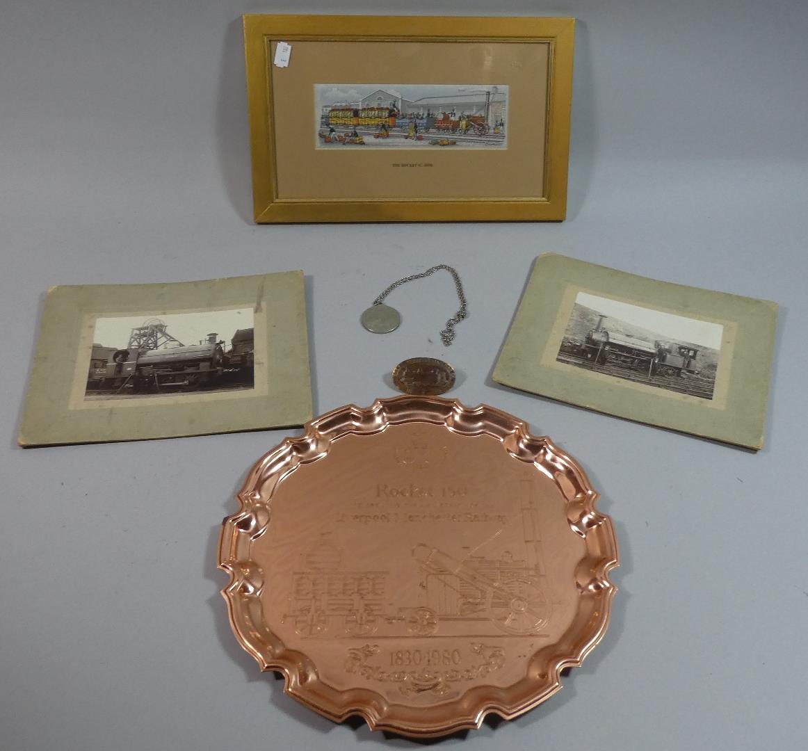 A Framed Cash's Silk, The Rocket Together with Two Mounted Photographs of Railway Locomotives,