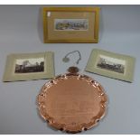 A Framed Cash's Silk, The Rocket Together with Two Mounted Photographs of Railway Locomotives,