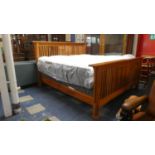 A Large Modern American Cherry Wood Framed Super King Size Bed with Mattress, Bedframe, 224cm Wide
