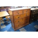 A 19th Century Gothic Pitch Pine Chest of Five Long Drawers Having Chevron Banding, Original Brass