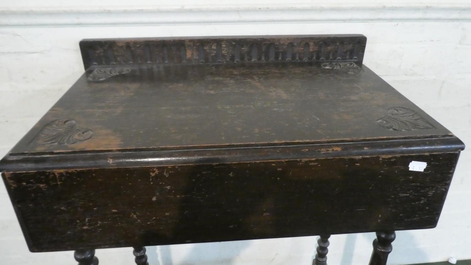 An Oak Galleried Side Table with Front Drop Leaf and Carved Detail To Top, 61cm Wide - Image 2 of 3