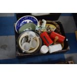 A Tray of Ceramics to Include Mallard Bookends, Wedgwood Jasperware Oval, Blue and White Plate,