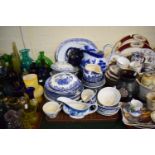 A Large Tray Containing Blue and White Dinnerwares Etc