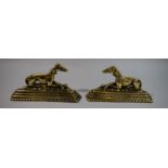 A Pair of 19th Century Brass Fireside Hearth Ornaments in the Form of Reclining Greyhounds, Each