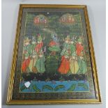 A Framed North Indian Painting on Silk Depicting Shiva and Female Attendants, 54cm High