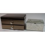 A Mirrored Three Section Jewellery Box with Base Drawer Together with a Mirrored Four Section Box