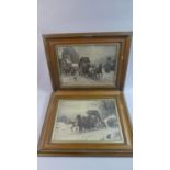 A Pair of Gilt Framed Prints Depicting Stagecoaches in Winter After Sanderson Wells, 84cm Wide