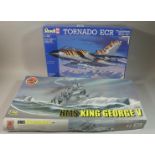 Two Part Completed Kits by Airfix and Revell of 1:32 Tornado ECR and a 1:400 HMS King George V