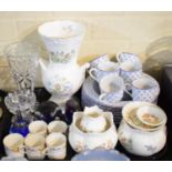 A Tray of Ceramics and Glassware to Include Paperweights, Cut Glass Vase, Anysley Wild Tudor Vase