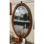 An Edwardian Oval Oak Framed Wall Mirror, 77cm High