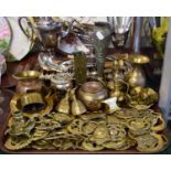 A Tray of Brassware to Include Brassware to Include Horse Brasses, Vases, Bells etc