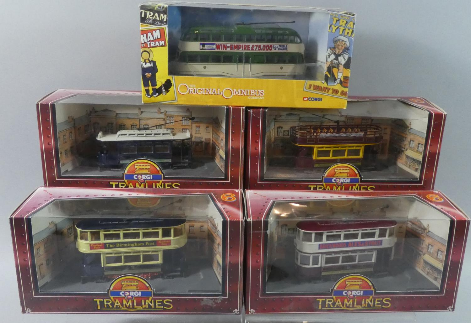 A Collection of Four Boxed Corgi Tramlines and One Original Omnibus to include C99012 Sheffield