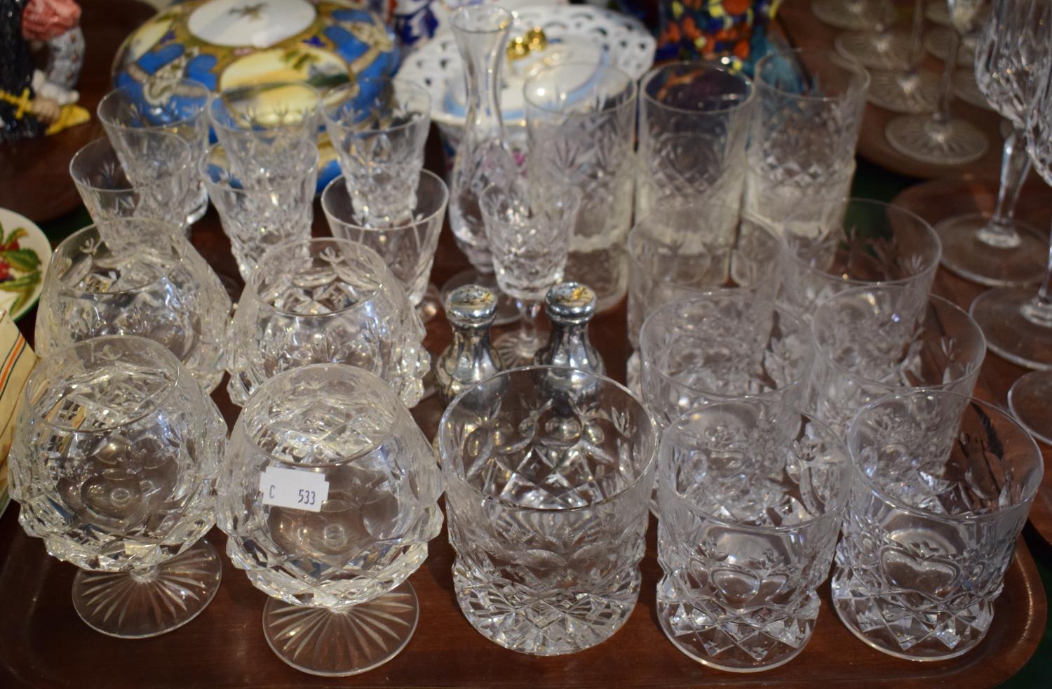 A Tray of Cut Crystal Drinking Glasses to Include Tumblers, Sherries, Brandy Balloons etc