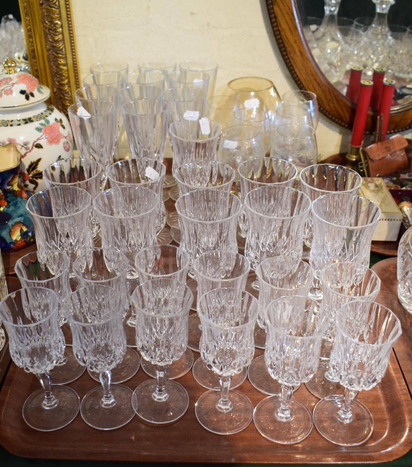 Two Trays of Various Wines, Sherries, Champagnes and Etched Glasses etc