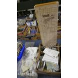 A Box Containing Various Curtains, Materials, Knitting Accessories etc