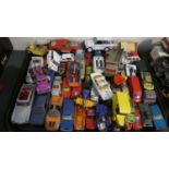 A Tray of Mixed Playworn Cars to include Corgi, Dinky, Matchbox Suku Etc