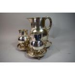 A Silver Plated Three Piece Set on Clover Leaf Tray BY R Favel & Co. (1884-1891), The Jug 21cm High