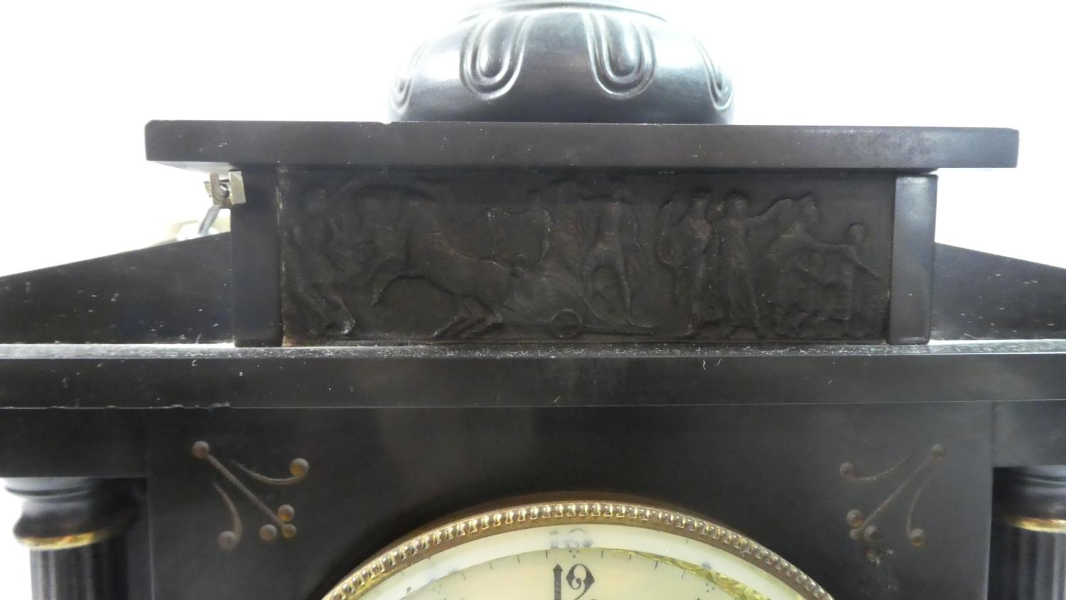 A Late 19th Century French Black Slate Mantle Clock of Architectural Form. 34.5cm high - Bild 3 aus 4