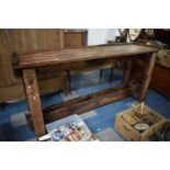 A Vintage Stained Pine Work Bench, 203cm Long