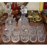 Two Globe and Stalk Spirit Decanters and Two Sets of Six Whisky Tumblers