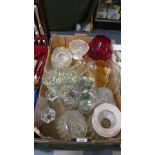 A Box Containing Various Coloured and Plain Glassware