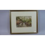 A Small Framed Water Colour Depicting a Waterfall, 20cm Wide