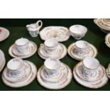 A Grosvenor China Wu Ting Tea Set Comprising Six Trios, Cake Plate, Sugar and Cream (Sugar Bowl AF)