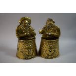A Pair of Pressed Brass Wall Hanging Spill Vases, Gent Smoking Pipe, Lady Taking Snuff and Starburst