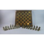 A Mid 20th Century Brass Chess Board and Chess Set, 44cm Square