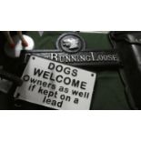 A Collection of Two Cast Metal Wall Mounting Signs, Dogs Running Loose and Dogs Welcome (Plus VAT)
