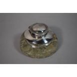 A Silver Mounted Cut Glass Desk Top Inkwell, the Hinge Lid Monogrammed AM, 10.5cm Diameter