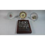 A Cased Collection of Ceramic Souvenir Thimbles and Three Decorated Plates