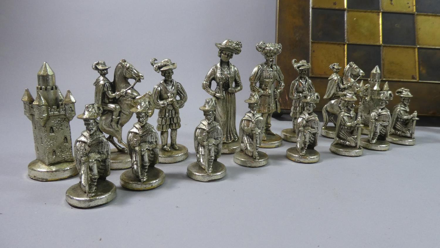 A Mid 20th Century Brass Chess Board and Chess Set, 44cm Square - Image 2 of 3
