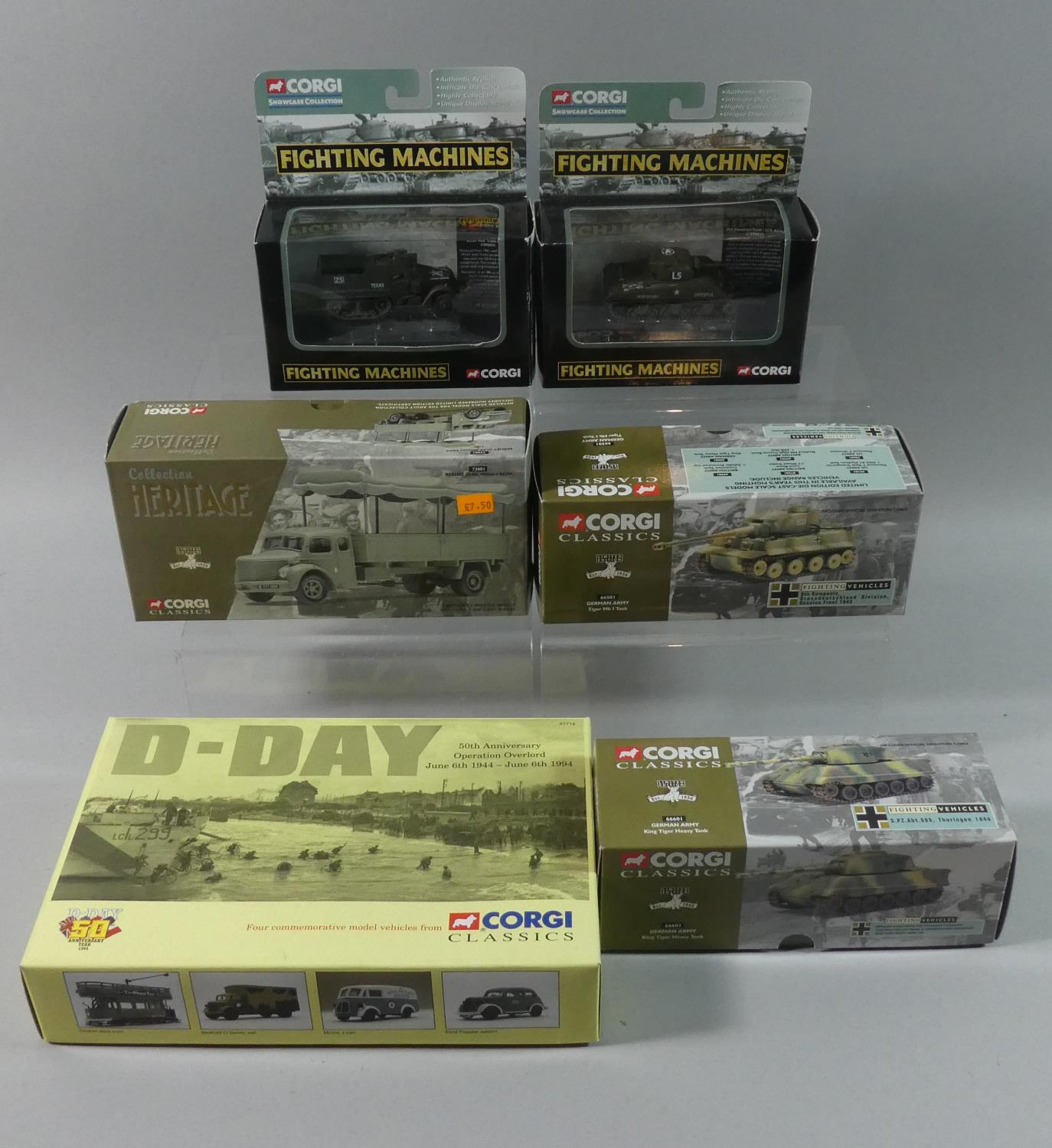 A Collection of Six Boxed Corgi Classics and Fighting Machines to include 66501 German Tank Tiger Mk