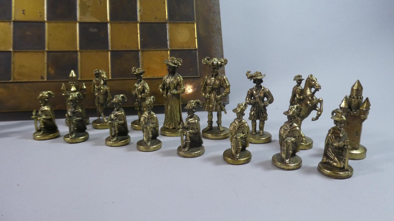 A Mid 20th Century Brass Chess Board and Chess Set, 44cm Square - Image 3 of 3