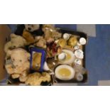 A Box of Various Teddy Bears and Soft Toys and a Box of Wedgwood and Other Ceramics and Glassware