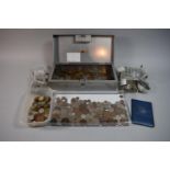 A Tray Containing Various British and Foreign Coins and Tokens, Decimal Coin set, One Pound Note etc