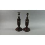 A Pair of Edwardian Oak Altar Candle Sticks with Crucifix Mounts, 29cm High